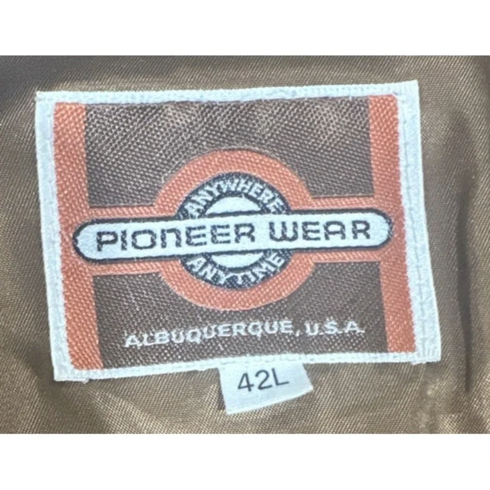 Vintage Pioneer Wear Suede Leather Western Vest Concho Snap Mens 42L USA Cognac